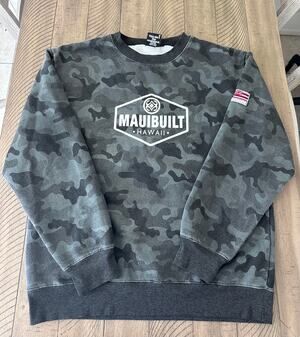 Maui Built Sweatshirt Mens XL Camo Hawaii Pullover Fish Hook Graphic Crewneck